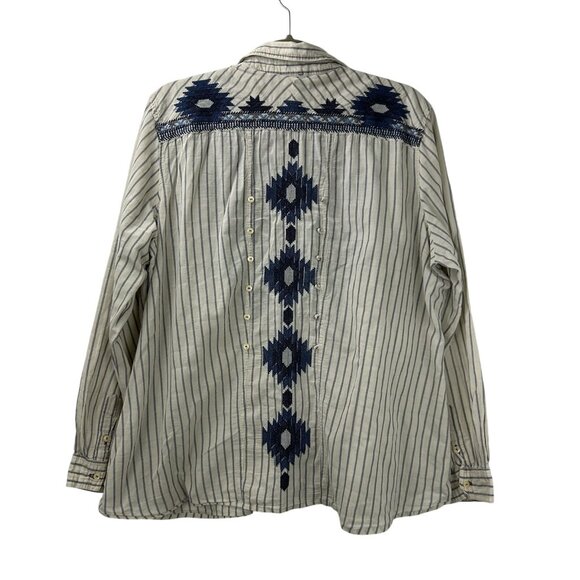 Johnny Was 3J Workshop XL Boho Aztec Geometric Embroidered Shirt Long Sleeve - Picture 2 of 16